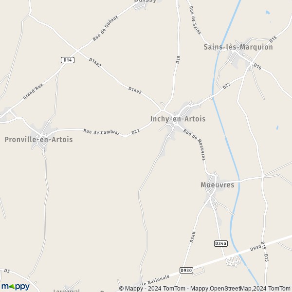 La carte pour la ville de Inchy-en-Artois 62860