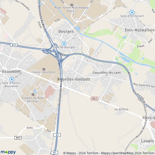 La carte pour la ville de Noyelles-Godault 62950