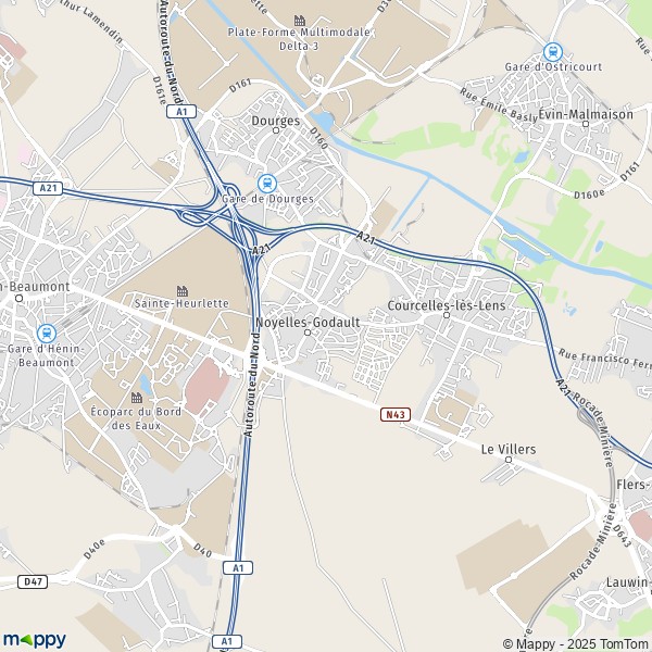 La carte pour la ville de Noyelles-Godault 62950