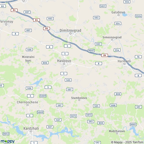 La carte pour la ville de Haskovo 6300-6399