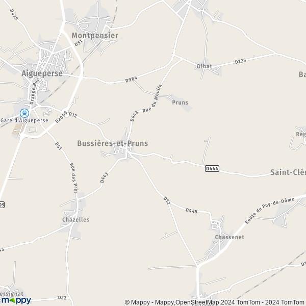La carte pour la ville de Bussières-et-Pruns 63260