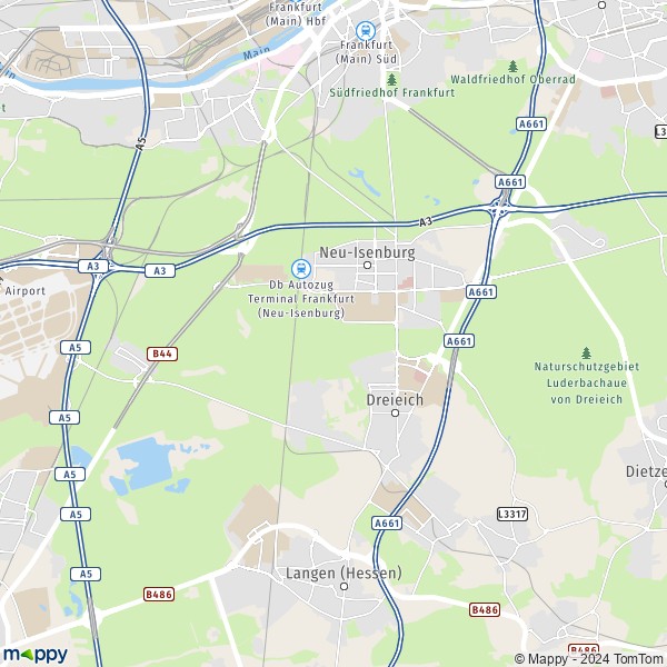 La carte pour la ville de 63263 Neu-Isenburg