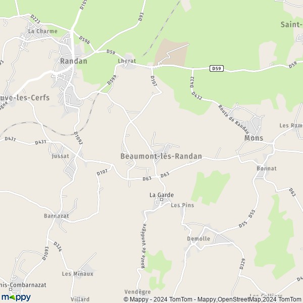 La carte pour la ville de Beaumont-lès-Randan 63310