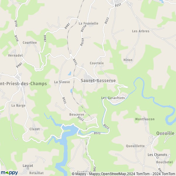 La carte pour la ville de Sauret-Besserve 63390