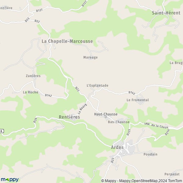 La carte pour la ville de Rentières 63420