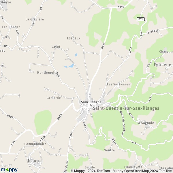 La carte pour la ville de Sauxillanges 63490