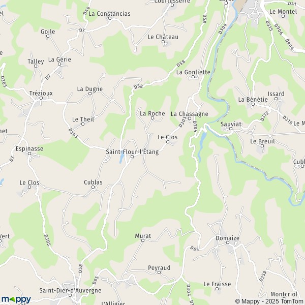 La carte pour la ville de Saint Flour l 'Etang 63520