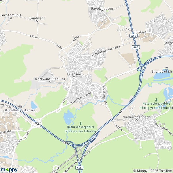 La carte pour la ville de 63526 Erlensee