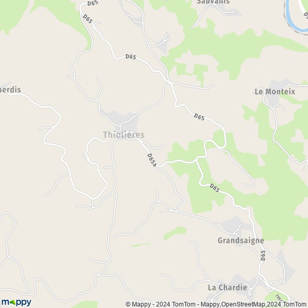 La carte pour la ville de Thiolières 63600
