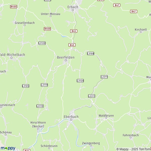 La carte pour la ville de 63931-69412 Oberzent