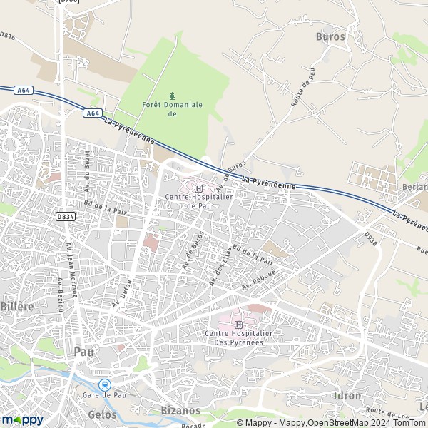 La carte pour la ville de Pau 64000
