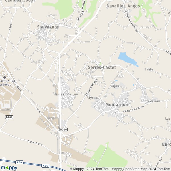 La carte pour la ville de Serres-Castet 64121