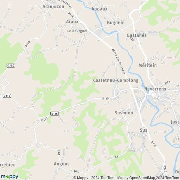 La carte pour la ville de Castetnau-Camblong 64190
