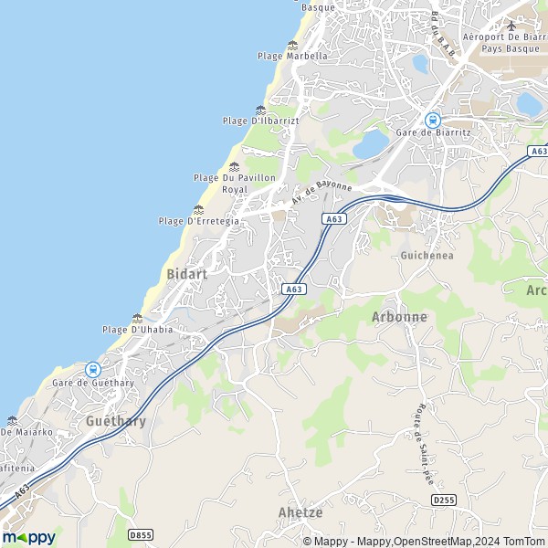 La carte pour la ville de Bidart 64210