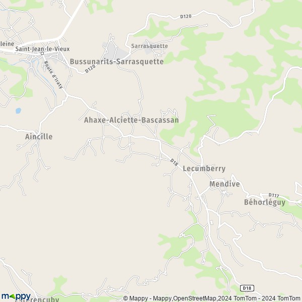 La carte pour la ville de Ahaxe-Alciette-Bascassan 64220