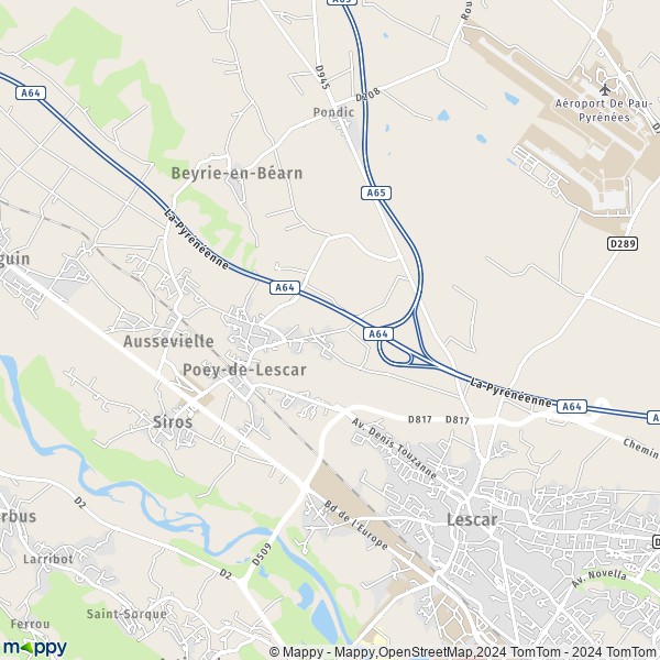 La carte pour la ville de Poey-de-Lescar 64230