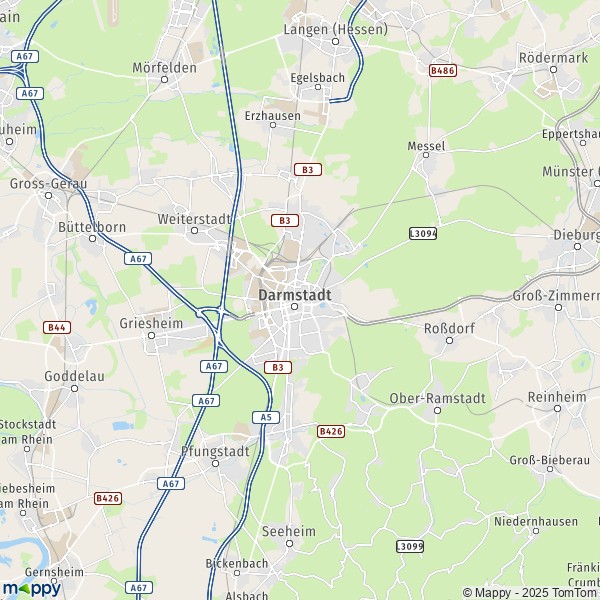 La carte pour la ville de 64283-64347 Darmstadt