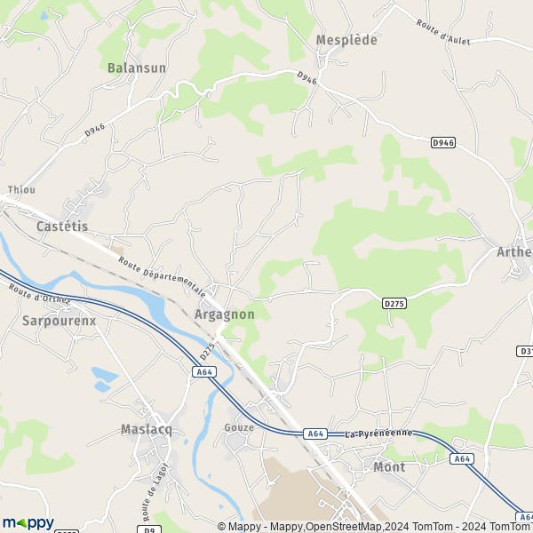 La carte pour la ville de Argagnon 64300