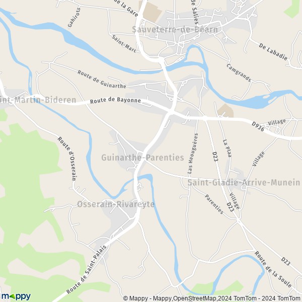 La carte pour la ville de Guinarthe-Parenties 64390