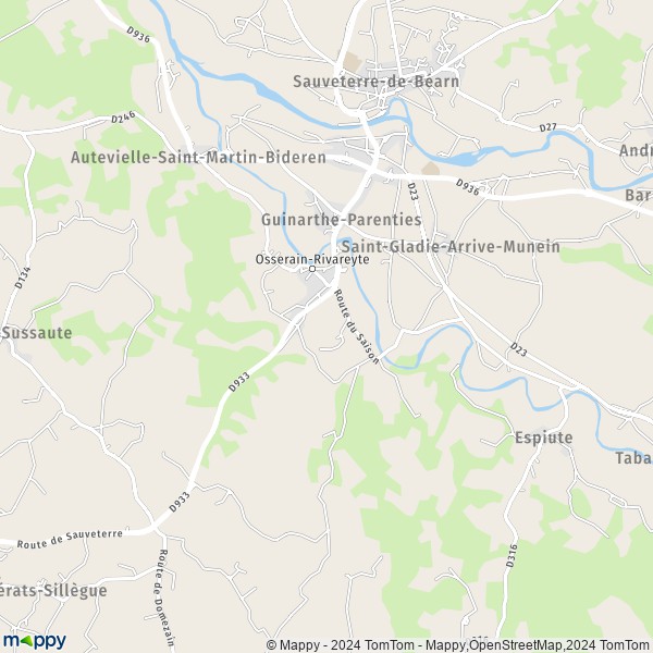 La carte pour la ville de Osserain-Rivareyte 64390