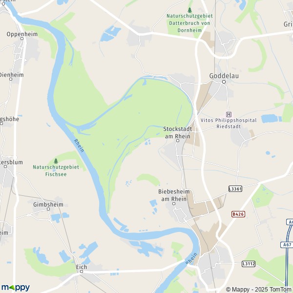 La carte pour la ville de 64589 Stockstadt am Rhein