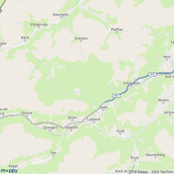 La carte pour la ville de Zams 6500-6653