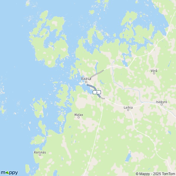 La carte pour la ville de Vaasa 65100-66600