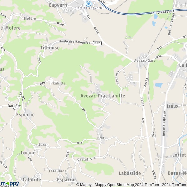La carte pour la ville de Avezac-Prat-Lahitte 65130