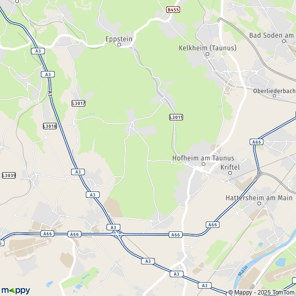 La carte pour la ville de 65207-65719 Hofheim am Taunus