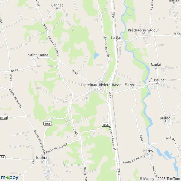 Plan CastelnauRivièreBasse carte de CastelnauRivièreBasse (65700