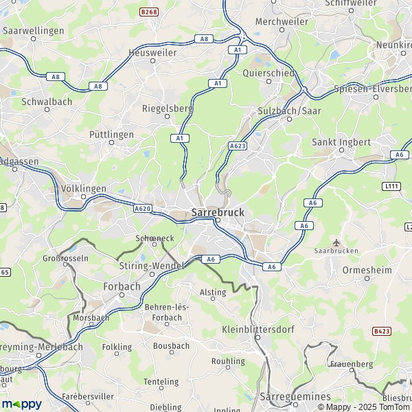 La carte pour la ville de 66111-66333 Sarrebruck