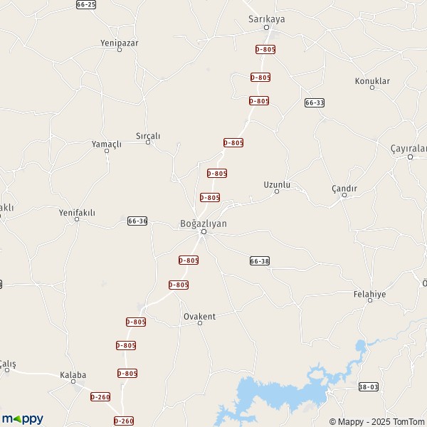 La carte pour la ville de Boğazlıyan 66400-66620