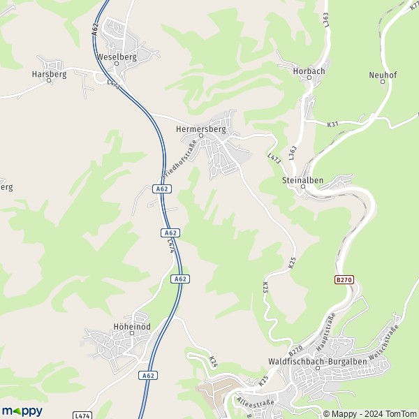 La carte pour la ville de 66919 Hermersberg