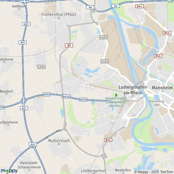 La carte pour la ville de 67059-67071 Ludwigshafen am Rhein