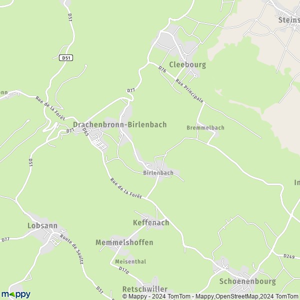 La carte pour la ville de Drachenbronn-Birlenbach 67160