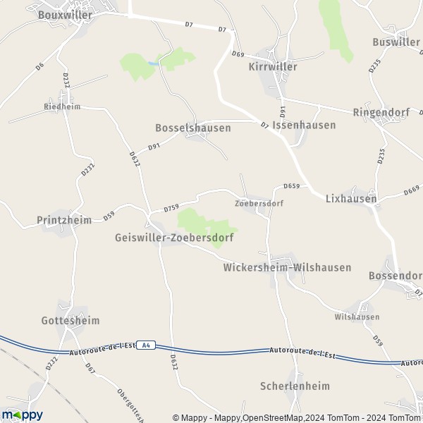 La carte pour la ville de Geiswiller-Zoebersdorf 67270
