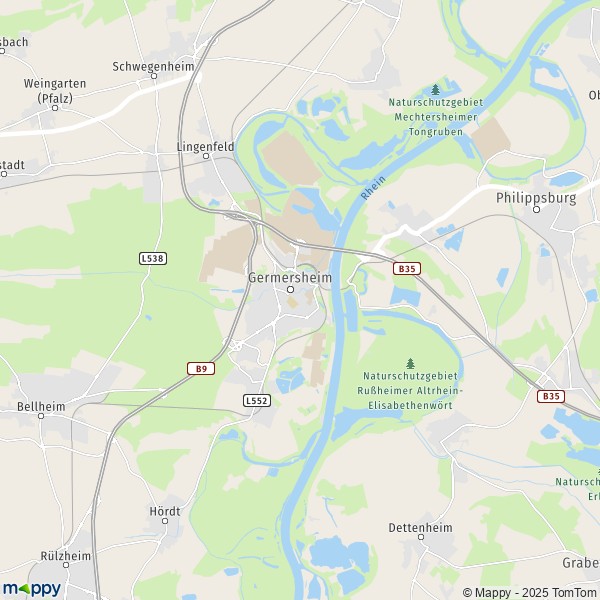 La carte pour la ville de 67363-76726 Germersheim