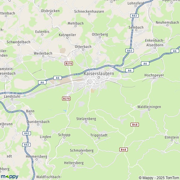 La carte pour la ville de 67655-67693 Kaiserslautern