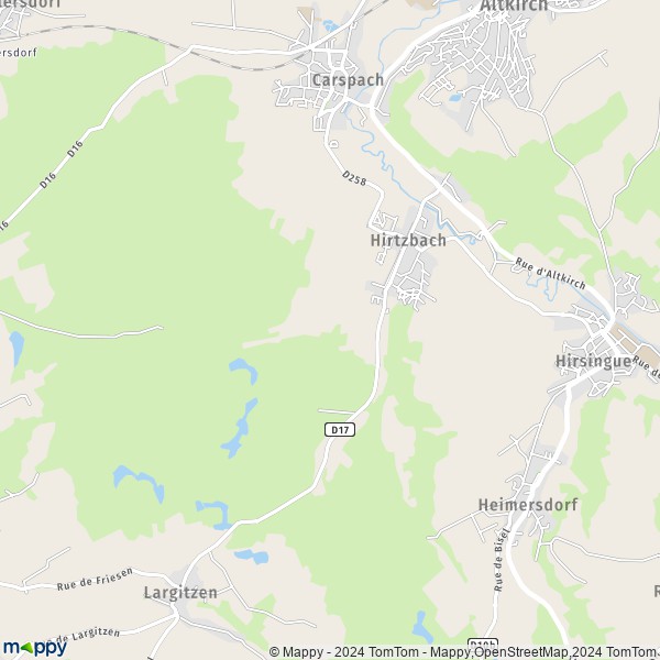 La carte pour la ville de Hirtzbach 68118