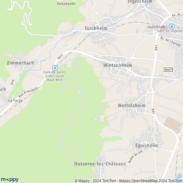 La carte pour la ville de Wintzenheim 68124-68920