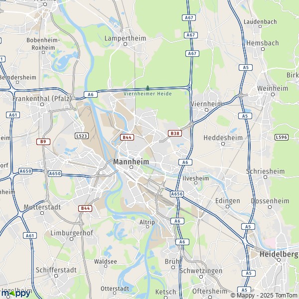 La carte pour la ville de 68159-68535 Mannheim