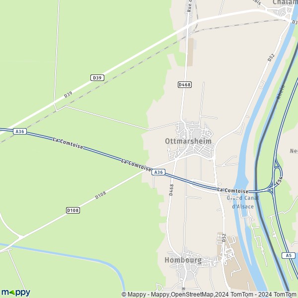 La carte pour la ville de Ottmarsheim 68490