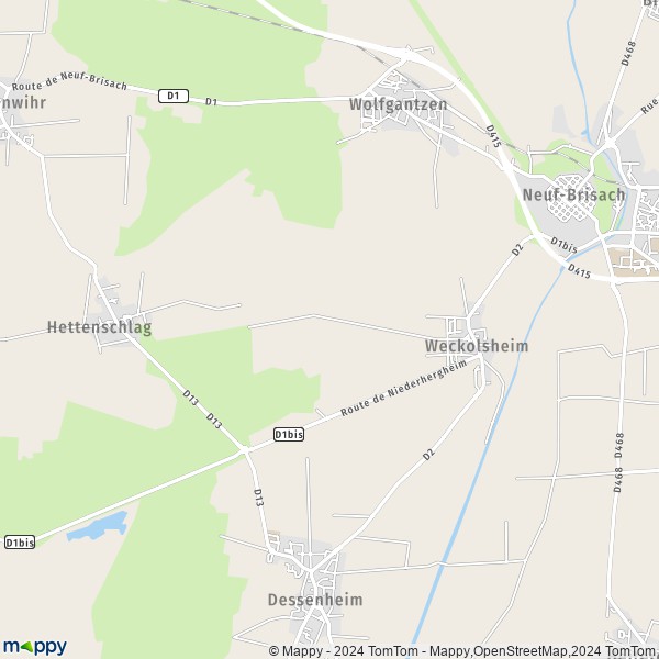 La carte pour la ville de Weckolsheim 68600