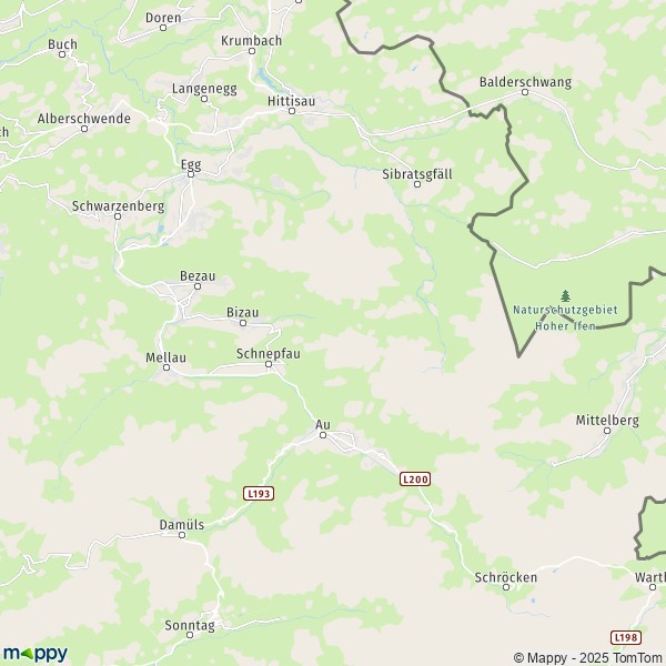 La carte pour la ville de Bezau 6863-6874