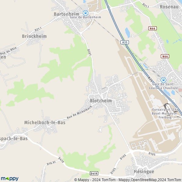 La carte pour la ville de Blotzheim 68730
