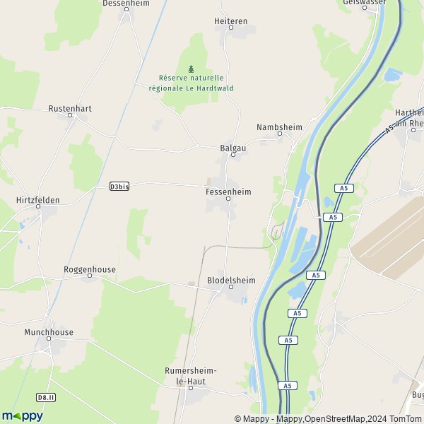 La carte pour la ville de Fessenheim 68740