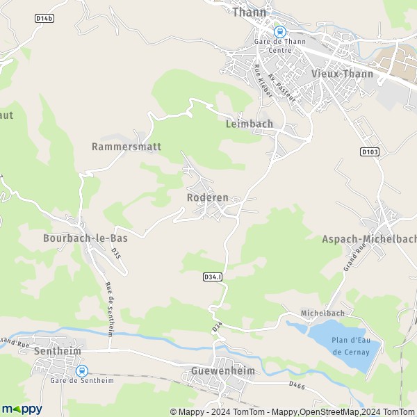 La carte pour la ville de Roderen 68800