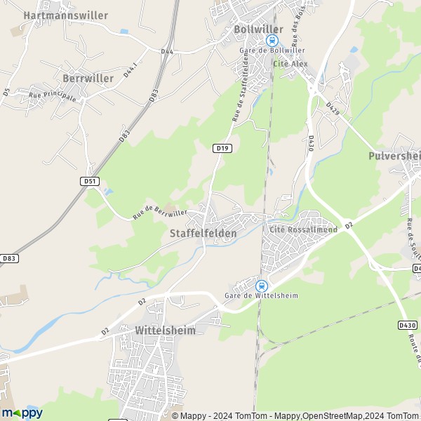 La carte pour la ville de Staffelfelden 68850
