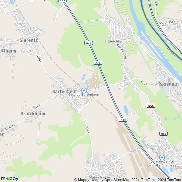 La carte pour la ville de Bartenheim 68870