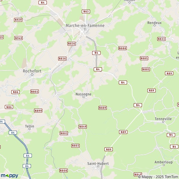 La carte pour la ville de 6900-6953 Nassogne